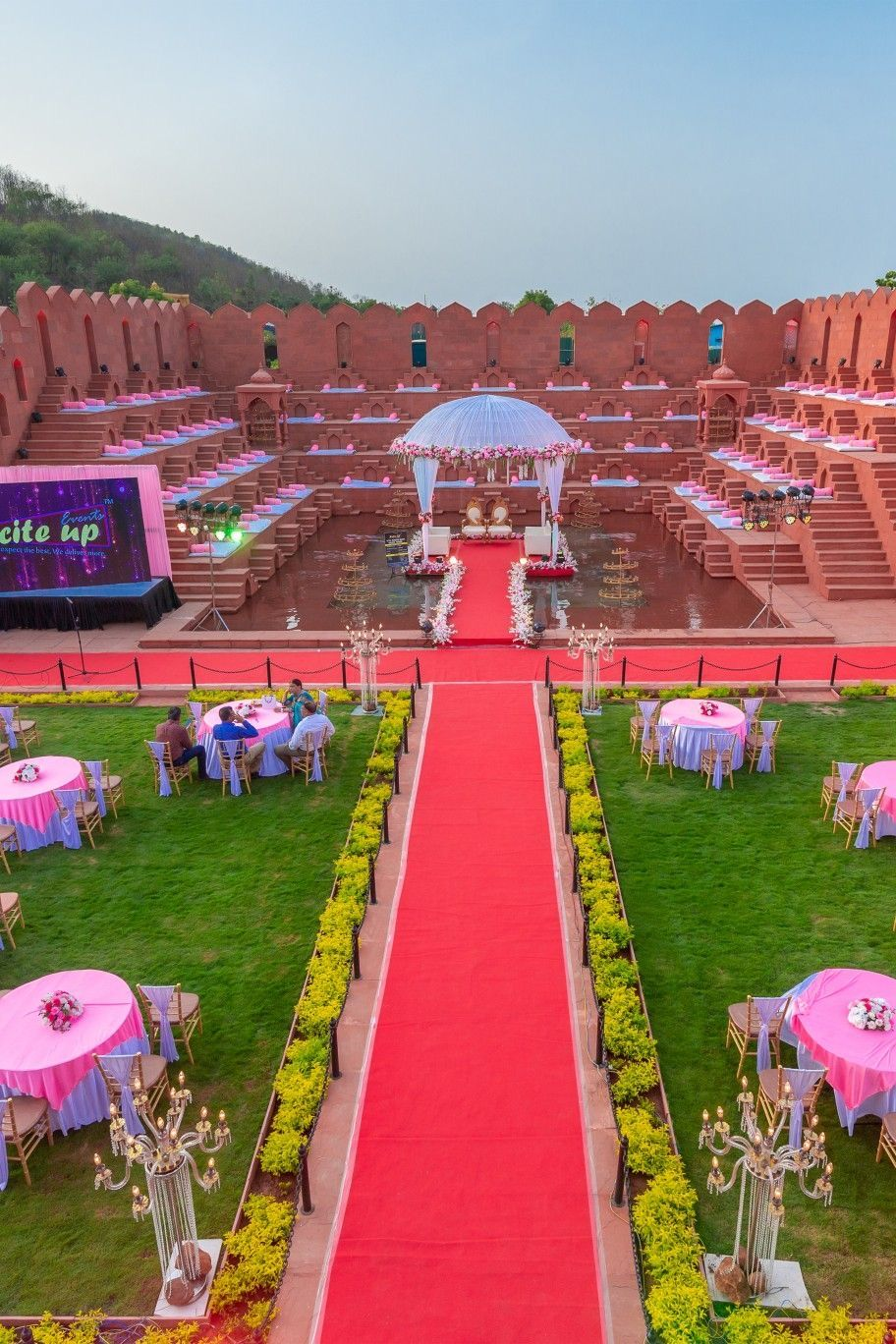 Heritage outdoor event venue with banquet seating