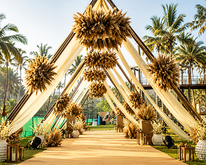 Bamboo Poles Pergola With Block Handblock Print